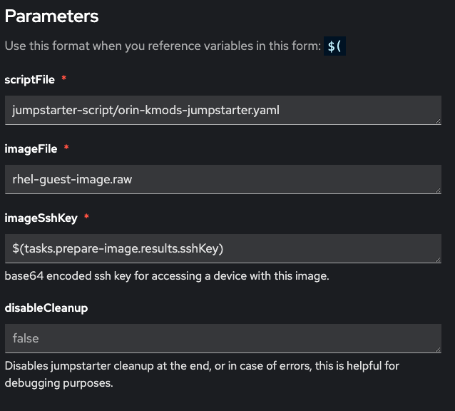 Run script parameters